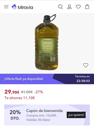 Priordei Aceite de oliva virgen extra 5 litros por 23,92€.