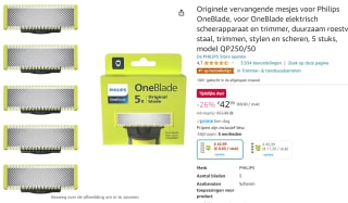 Philips OneBlade QP250/50 met 5 mesjes voor €42,99 bij Amazon