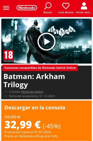 Batman: Arkham Trilogy por 32,99€.