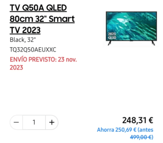 TV QLED 32" Samsung 2023 TQ32Q50AEUXXC Full-HD por 248,31€