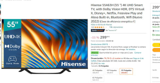Smart TV LED Hisense 55" 55A63H 4K UHD por 299€