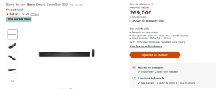 Barre de son Bose Smart Soundbar 300 à 269€