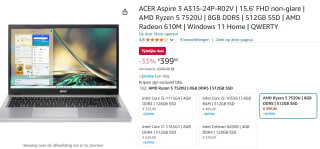 Acer Aspire3 A315-24P-R02V laptop voor €399 bij Amazon