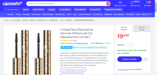 Lot de 2 Mascara ,L'Oréal Paris ,Panorama Volume Millions de Cils à 19,90€