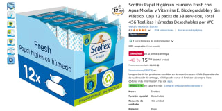 Scottex Papel Higiénico Húmedo Fresh Caja 12 packs de 38 servicios, Total 456 Toallitas por 15,29€