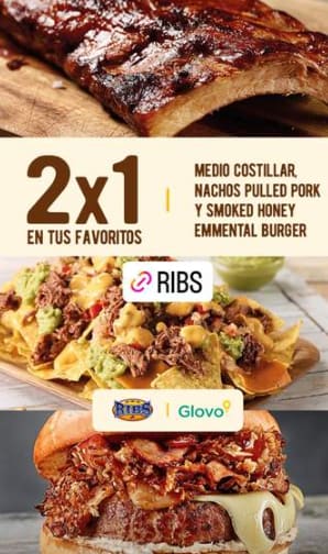 2x1 en Ribs con Glovo medio costillar, nachos y smoked