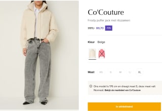 Co'couture beige gewatteerde jas voor €86,70 bij de Bijenkorf
