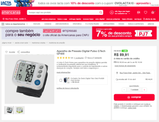 Aparelho de Pressão Digital de Pulso da GTech GP400 - R$ 89,91