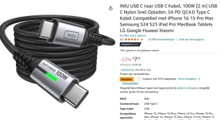 INIU USB C naar USB C Kabel, 100W [2 m] voor €4,80 bij Amazon