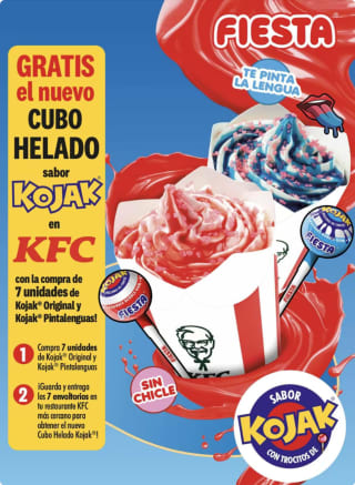 Gratis cubo Helado KOJAK con la compra de 7 Kojaks Cereza o Pintalenguas KFC