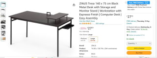 ZINUS Tresa Metal Desk with Storage - £27.99
