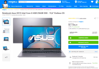Notebook da Asus X515 Intel Core i3 de 256GB - 1.906,41