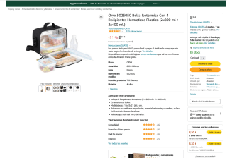 Bolsa Isotermica 4 Recipientes Hermeticos 2x800 ml + 2x400ml por 8,36€