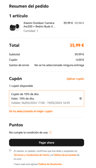 Cámara de vigilancia exterior Xiaomi + Auriculares Bluetooth Redmi buds 4 Active por 35,99€