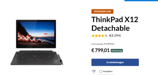 Lenovo ThinkPad X12 Detachable 256 GB SSD, M.2 2242, PCIe Gen3, TLC voor €799,01