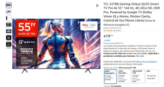 TCL 55T8B Gaming Onkyo QLED Smart TV Pro de 55" 144 Hz, 4K Ultra HD, HDR Pro por 479€