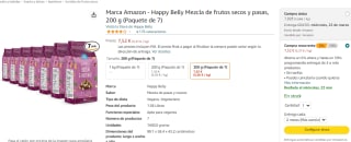 Pack x7 mezcla de frutos secos y pasas, 200gr por 7.52€