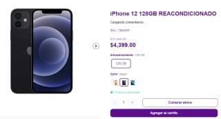 iPhone 12 128GB Reacondicionado por $3,950 | Cupón Telmov MP