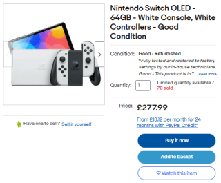 Pick a Nintendo Switch OLED from eBay for only £207.99