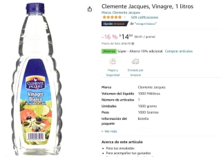 Clemente Jacques Vinagre 1L a $14 en Amazon