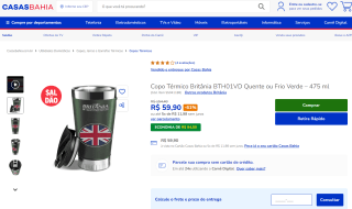 Copo Térmico da Britânia, modelo BTH01VD de 475 ml - R$ 59,90