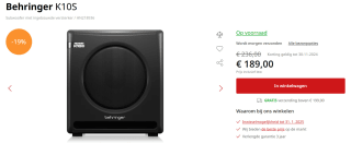 Behringer NEKKST K10S Studio Subwoofer voor €189 bij Kytary