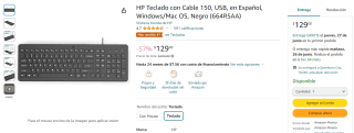 Teclado HP con Cable 150 Español por $129 en Amazon
