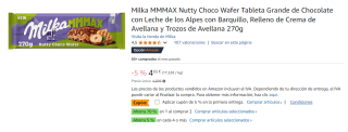 4 Tabletas de Milka MMMAX Nutty Choco Wafer Chocolate con Leche de los Alpes con Galleta Barquillo relleno de crema y trozos de Avellana 270g por 10.51€