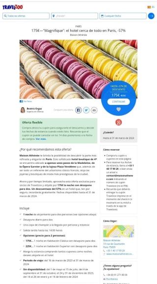 París Oh la lá Hotel 4* desde 175€ para 2 personas.