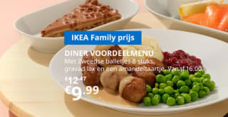 Zweedse gehaktballetjes 8 stuks, gravad lax en een amandeltaartje voor €9,99 met IKEA Family pas