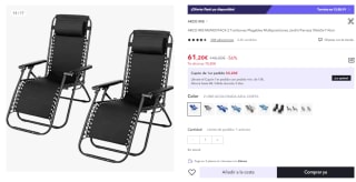 Pack 2 Tumbonas de Exterior Plegables Gravedad Zero por 61.2€ (Cuenta Nueva 49.2€)