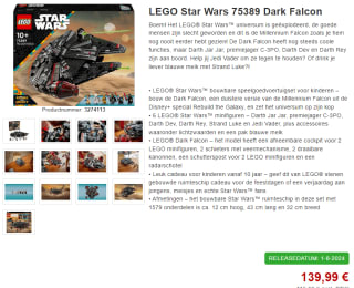 LEGO Star Wars – Dark Falcon – voor €139,99 bij Proshop