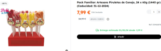Pack 24 x 60g de Artesans Piruletas de Conejo por 7.99€