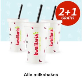 2+1 gratis op alle milkshakes bij Kwalitaria