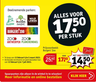Dierentuin vouchers voor €17,50 en €14,50 (met 300 punten)