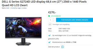Dell 27 Gaming Monitor G2724D - LED-monitor voor €270 bij Mymediacenter