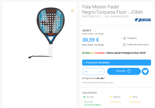 JOMA - Pala máster pádel negro/turquesa por 30,59€