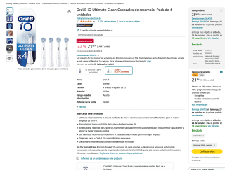 Oral B iO Ultimate Clean Cabezales de recambio 4 unidades por 21,85€