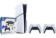 layStation 5 Console Slim + 2 DualSense Controllers + Qware PS5 Gamingset Bundel voor €519 bij de Mediamarkt