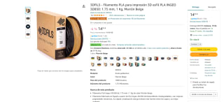 3DFILS - Filamento PLA 1,75mm para impresión 3D bobina de 1kg,  varios colores a elegir por 14,05€