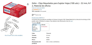 Dohe - Clips Niquelados para Sujetar Hojas (100 uds.) - 32 mm, N.º 2 por 0,87€