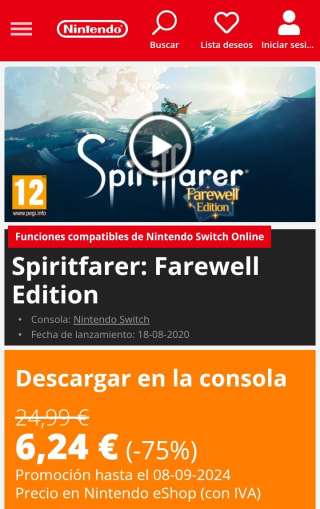 Spiritfarer: Farewell Edition Nintendo Switch por 6,24€.