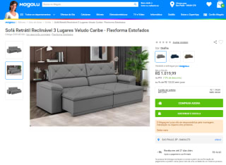 Sofá Retrátil e Reclinável com 3 Lugares, modelo Veludo Caribe - R$ 1.019,99