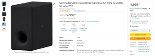 Sony Subwoofer Inalámbrico SA-SW3 200W 202 por $4,999 en Amazon