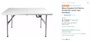 Mesa Plegable de Plástico 1.20m por $587 en Mercado Libre