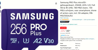 Samsung PRO Plus microSD/SD - 180MB/s - 256GB + SD-adapter voor €20,97 bij Amazon