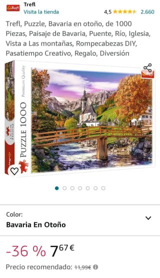 Puzzle de 1000 piezas marca Trefl, Bavaria en otoño, Puente Río, Iglesia, Vista a Las montañas por 7,67€