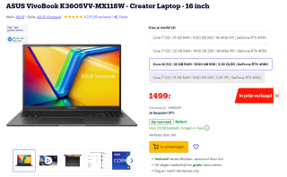 ASUS VivoBook K3605VV-MX118W 16" laptop voor €1499