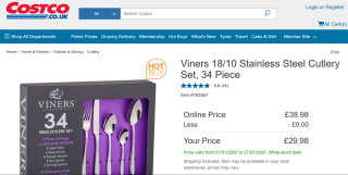 Viners 34-Piece Stainless Steel Cutlery Set - £29.98