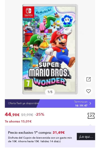 Super Mario Bros. Wonder Nintendo Switch 31,49€.